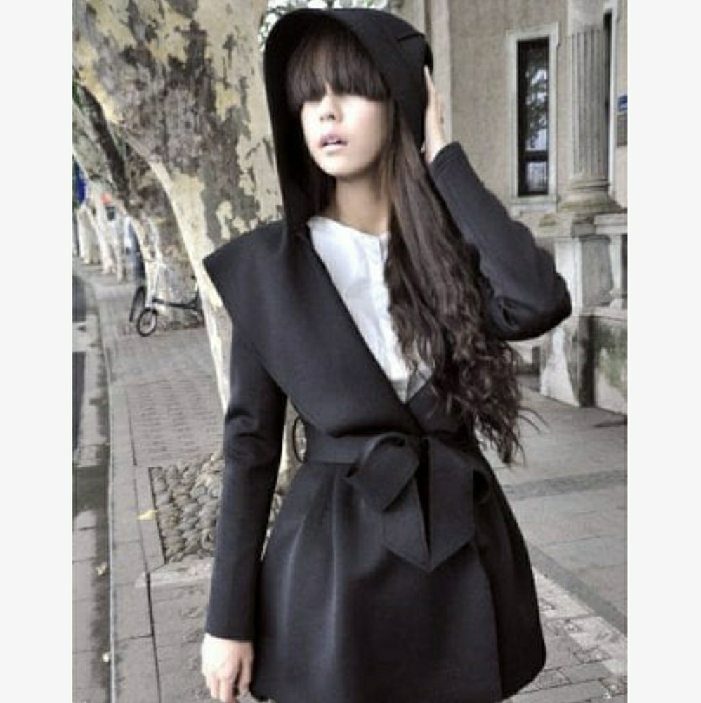 Black Hooded Wrap Jacket